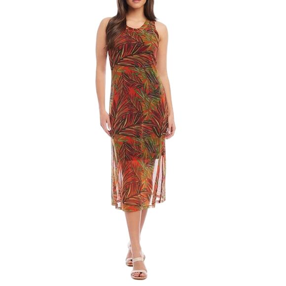 Karen Kane Printed Mesh Scoop Neck Sleeveless Midi Sheath Dress L 10/12 - Picture 3 of 4